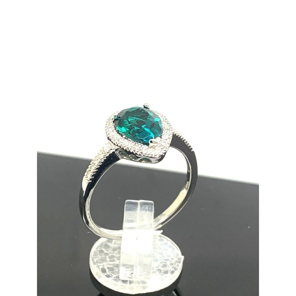 Green Gemstone Diamond Cocktail Ring 14k White Gold Women's Jewelry Size 8 - Picture 3 of 14